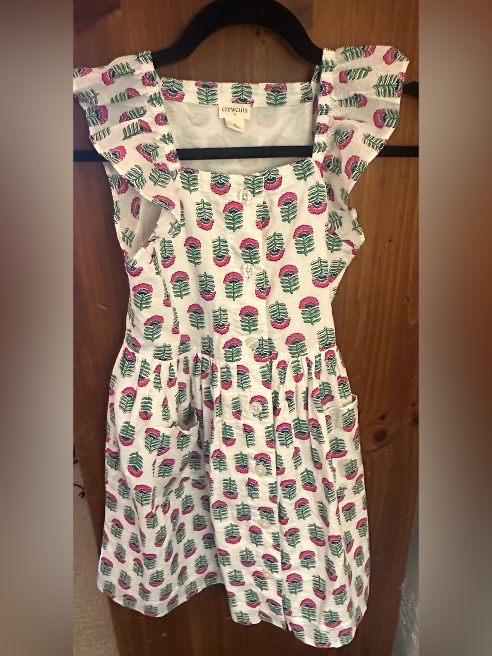 Crewcuts White Dress with Pink and Green Floral Print